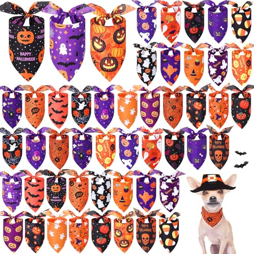 Abbylike Halloween-Hundehalstücher, Kürbis-Halstücher für Hunde, Halstuch, Dreieckstuch für Halloween, Haustierkostüm, Zubehör, Dekoration, 50 Stück (19,7 x 13,8 x 13,8 cm) von Abbylike