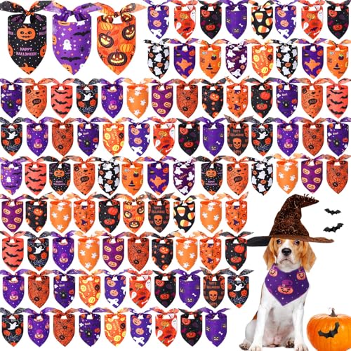 Abbylike Halloween-Hundehalstücher für Hunde, Dreieck, Halstuch, Lätzchen, Schal mit Kürbismuster, für Haustierkostüm, Zubehör, Dekoration, 100 Stück (80 x 55 x 55 cm) von Abbylike