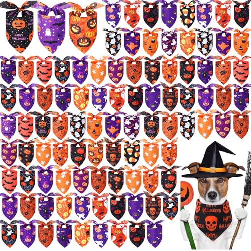Abbylike Halloween-Hundehalstücher für Hunde, Dreieck, Halstuch, Lätzchen, Schal mit Kürbismustern, für Haustierkostüm, Zubehör, Dekoration, 100 Stück (50 x 35 x 35 cm) von Abbylike