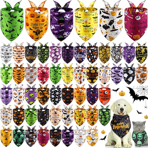 Abbylike Halstücher für Halloween, dreieckig, verstellbar, waschbar, Welpentuch, saisonales Haustierkostüm, Zubehör für kleine, mittelgroße und große Hunde, Katzen, 50 Stück von Abbylike