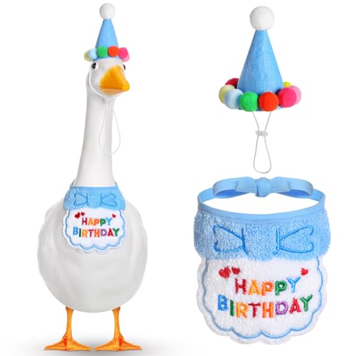 Abbylike Happy Birthday Gans Outfit Rasen Veranda Gans Outfits mit Partyhut Bandana für 58,4 cm 43,2 cm Zement Kunststoff Ente Dekor (Blau) von Abbylike