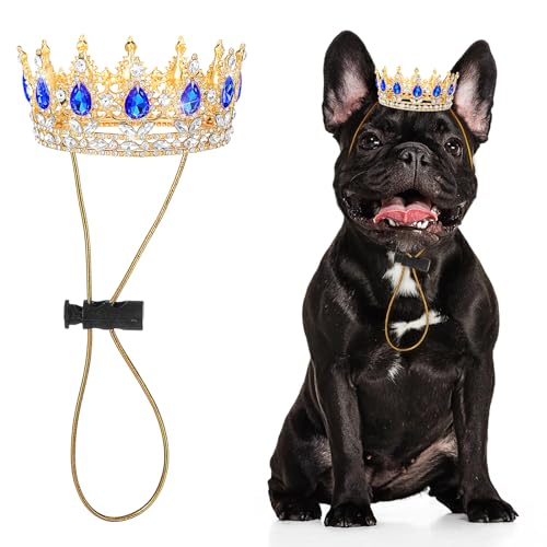Abbylike Haustier-Königskrone mit Strass, Königin-Krone für Halloween-Kostüm für kleine Hunde, Katzen, Cosplay, Party-Zubehör, Adoptionsfeier, Hochzeit, Geburtstag, Fotos, Requisitenkostüm (Blau von Abbylike