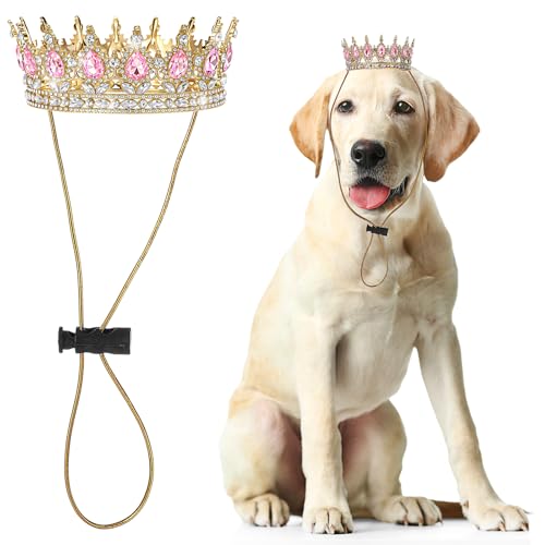 Abbylike Haustier-Königskrone mit Strass, Königin-Krone für Halloween-Kostüm für kleine Hunde, Katzen, Cosplay, Party-Zubehör, Adoptionsfeier, Hochzeit, Geburtstag, Fotos, Requisitenkostüm (Rosa, L) von Abbylike