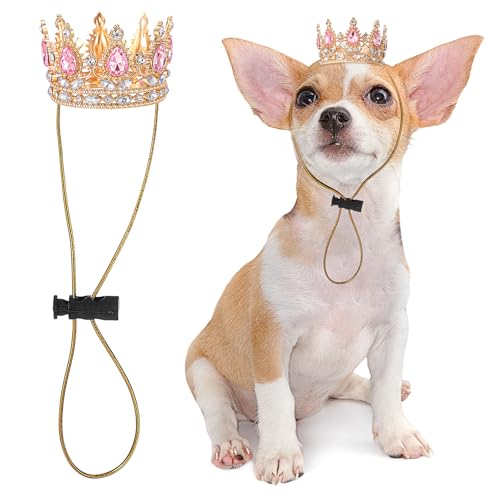 Abbylike Haustier-Königskrone mit Strass, Königin-Krone für Halloween-Kostüm für kleine Hunde, Katzen, Cosplay, Party-Zubehör, Adoptionsfeier, Hochzeit, Geburtstag, Fotos, Requisitenkostüm (Rosa von Abbylike
