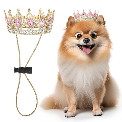 Abbylike Haustier-Königskrone mit Strass, Königin-Krone für Halloween-Kostüm für kleine Hunde und Katzen, Cosplay, Party-Zubehör, Adoptionsfeier, Hochzeit, Geburtstag, Fotos, Requisitenkostüm (Rosa von Abbylike
