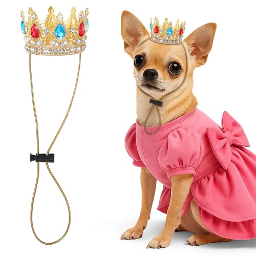 Abbylike Haustier-Prinzessinnenkrone für rosa Halloween-Kostüm mit verstellbarem Riemen, goldfarbene Glitzer-Strass-Krone, Hut für Hunde und Katzen, Geburtstagsparty, Adoptionsfeier, Foto-Requisite Abbylike Haustier-Prinzessinnenkrone für rosa Halloween-Kostüm mit verstellbarem Riemen, goldfarbene Glitzer-Strass-Krone, Hut für Hunde und Katzen, Geburtstagsparty, Adoptionsfeier, Foto-Requisite von Abbylike