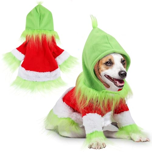 Abbylike Hund Weihnachten Outfit Urlaub Haustier Charakter Grün Monster Hoodie Shirt mit Hut für Hunde und Katzen Weihnachten Haustier Kleidung Niedlich Hund Weihnachten Outfit Medium Large Cosplay von Abbylike
