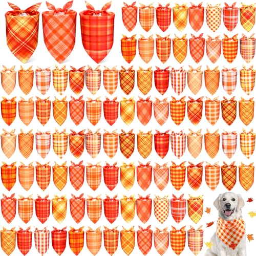 Abbylike Hundehalstücher für Hunde, Herbst-Dreieck, Halstuch, Schal, Lätzchen-Set mit Karomustern für Haustiere, Herbstkostüm, Zubehör, Dekoration, 100 Stück (65,6 x 45,7 x 45,7 cm) von Abbylike
