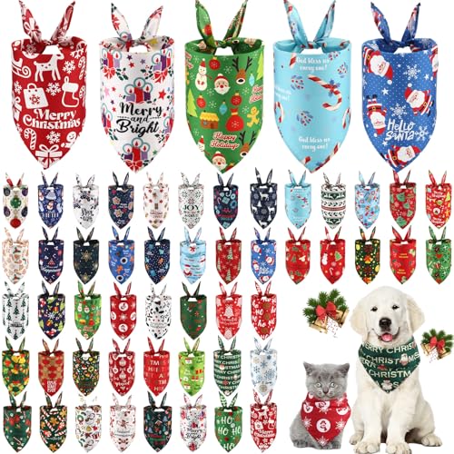 Abbylike Hundehalstücher für den Winter, dreieckig, verstellbar, waschbar, für Welpen, saisonales Haustierkostüm, Zubehör für kleine, mittelgroße und große Hunde, Katzen, 50 Stück von Abbylike