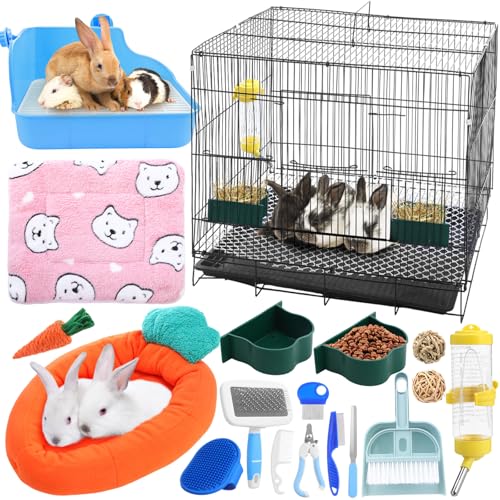 Abbylike Kaninchen-Starter-Set, Kaninchenkäfig, Kaninchenbett, Katzenkäfig, Tierkäfig mit Futterstation, Tierpflegeset, Hasenspielzeug, Decken mit Reinigungsset für Meerschweinchen, Frettchen, Zubehör Abbylike Kaninchen-Starter-Set, Kaninchenkäfig, Kaninchenbett, Katzenkäfig, Tierkäfig mit Futterstation, Tierpflegeset, Hasenspielzeug, Decken mit Reinigungsset für Meerschweinchen, Frettchen, Zubehör von Abbylike