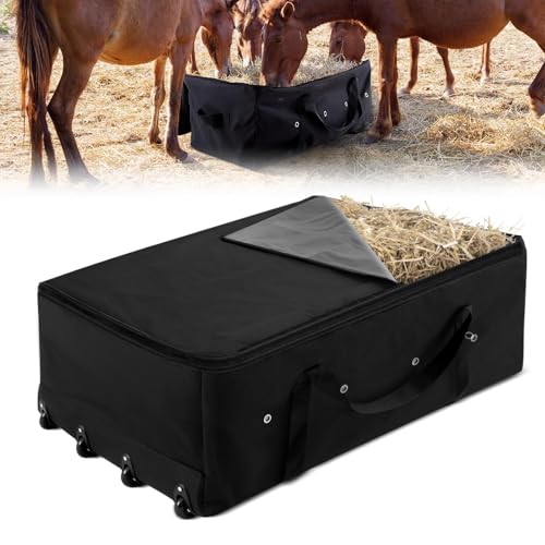 Abbylike Oxford Wasserdichte Heuballen-Tasche mit 4 robusten Rollen, 117,8 x 58,6 x 40,6 cm, extra groß, atmungsaktiv, Heu-Aufbewahrungsbehälter für Pferde zur Aufbewahrung und zum Transport von Abbylike