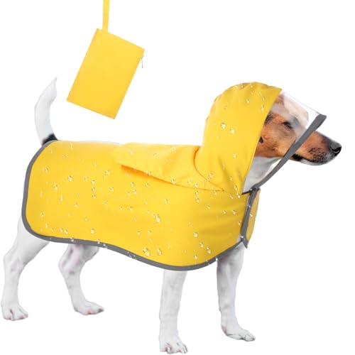 Abbylike Verstellbarer, wasserdichter Hunde-Regenmantel, Zupfponcho für kleine und mittelgroße Hunde, Welpen, mit transparenter Kapuze, doppellagig, mit reflektierenden Kanten und faltbarer Abbylike Verstellbarer, wasserdichter Hunde-Regenmantel, Zupfponcho für kleine und mittelgroße Hunde, Welpen, mit transparenter Kapuze, doppellagig, mit reflektierenden Kanten und faltbarer von Abbylike