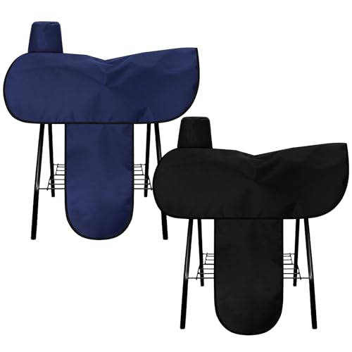 Abbylike Westernsattelbezug aus Oxford-Gewebe, wasserdicht, mit 6 elastischen Haltebändern und Steigbügel, Einheitsgröße, passend für die meisten Westernsattel, Schwarz und Marineblau, 2 Stück Abbylike Westernsattelbezug aus Oxford-Gewebe, wasserdicht, mit 6 elastischen Haltebändern und Steigbügel, Einheitsgröße, passend für die meisten Westernsattel, Schwarz und Marineblau, 2 Stück von Abbylike