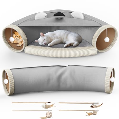 Abdtech Katzentunnelbett für den Innenbereich, abnehmbarer Katzentunnel und waschbares Kissen, vier Katzen-Teasing-Stöcke, 2 Hängespielzeuge, Verdunkelungstuch, Kätzchen, Welpen und Haustiere (Grau Abdtech Katzentunnelbett für den Innenbereich, abnehmbarer Katzentunnel und waschbares Kissen, vier Katzen-Teasing-Stöcke, 2 Hängespielzeuge, Verdunkelungstuch, Kätzchen, Welpen und Haustiere (Grau von Abdtech