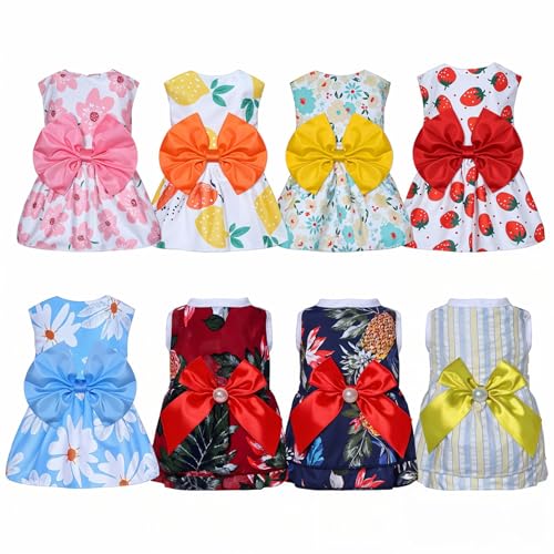 Hawaii-Hundekleider für den Sommer, mit Schleife, niedliches Hawaii-Welpenkleid, weich, leicht, Prinzessinnen-Outfits, Haustierröcke für Mädchen, Hunde, Strandpartys, 8 Stück (Medium) von Abeillo
