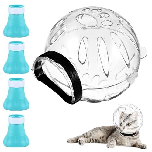 Katzenmaulkorb für die Fellpflege, transparenter Helm mit 4 Silikonpfotenabdeckungen, verstellbare Kapuze, Kätzchen, atmungsaktiv, Anti-Biss-Maulkörbe mit Anti-Kratz-Stiefeln für Haustier-Baden, Rasur Katzenmaulkorb für die Fellpflege, transparenter Helm mit 4 Silikonpfotenabdeckungen, verstellbare Kapuze, Kätzchen, atmungsaktiv, Anti-Biss-Maulkörbe mit Anti-Kratz-Stiefeln für Haustier-Baden, Rasur von Abeillo