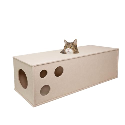 Aberatail Katzentunnel Versteck für Indoor-Katzen - Weiches Filzspielzeug mit interaktivem Guckloch, Höhle und Würfel für kleine, mittelgroße und große Katzen von Aberatail