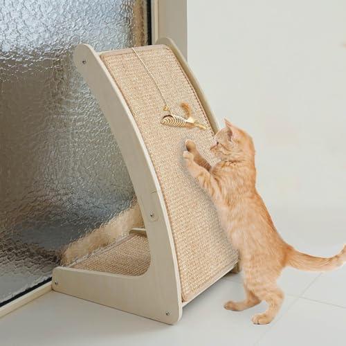 Gebogenes Katzenkratzbrett für Indoor-Katzen - Möbelschützende Kratzmatte, Bodenmontage mit Mausspielzeug und Katzenminze von Aberatail