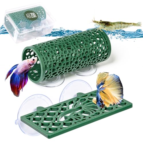Abizoo Betta Fischtunnel Versteck und Hängematte Bett für Aquarium Dekoration Hohl Design Fisch Tank Moosleiste Zubehör Lebensraum Höhle für Betta Garnelen Guppies Neon Tetras Zebra Danios Schnecken von Abizoo