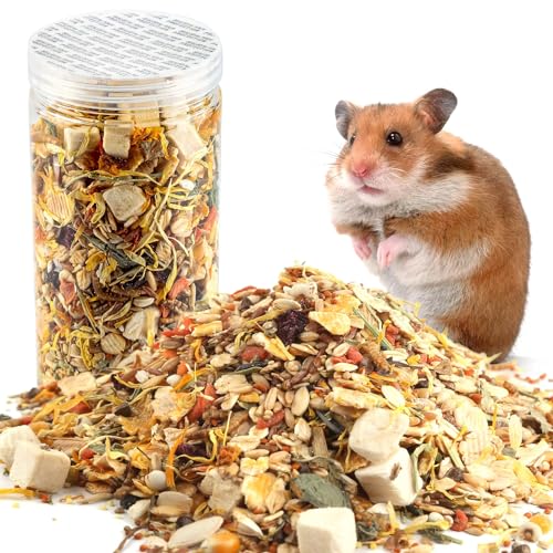 Abizoo Hamster Futter,hamsterfutter Mit gemüsemix heu Luzerne Mehlwürmern Natürliches Nagerfutter für zwerghamster goldhamster Chinchilla Degu rennmaus Futter leckerlies Kräutern, Getreide von Abizoo