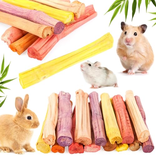 Abizoo Kaninchen knabberspielzeug,15 pcs Natürlich Süß Bambus Kaninchen Kauspielzeug Meerschweinchen Chinchillas Hamster Hasen Futter Beschäftigung und Spielzeug aus natürlichem Holz von Abizoo