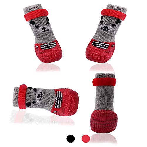 AblePet Hundestiefel, wasserdichte Schuhe, atmungsaktive Socken, mit rutschfester Sohle und verstellbarem Magic Tape Allwetterschutz Pfoten nur passend für kleine Hunde (4 Stück) (rot, XS) von AblePet