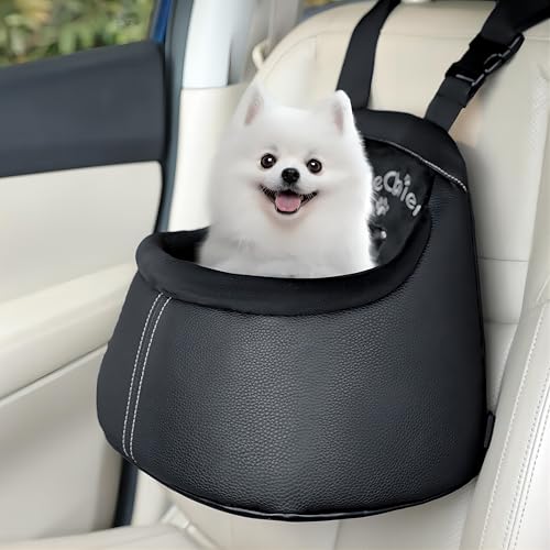 Hundeautositz für kleine Hunde, tragbarer Hundesitz mit strapazierfähigem Gürtel und Schnallen, weiche Haustier-Sitzerhöhung, geeignet für kleine Haustiere unter 6 kg, Schwarz von Ablechien