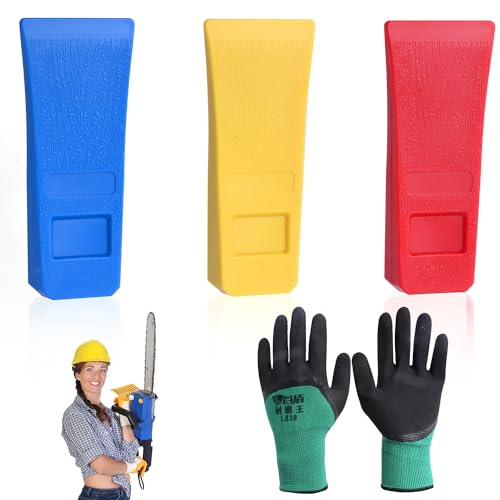 Abnaok 6 Zoll Fällkeil Kunststoff mit Handschuhen, 3 Stück ABS Kettensägen Fällkeil Schlagfest und Kältebeständig, Holzspaltbaum Schneidekeil von Abnaok