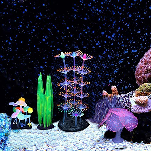 Abnaok Aquarium-Dekoration, Lotusblatt, Anemone, Seetang, Simulation, Korallenpflanze mit Leuchteffekt, Silikon, für Aquarien, 4 Stück von Abnaok