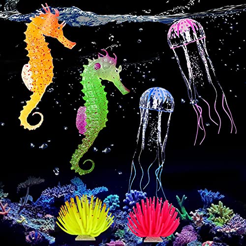 Leuchtende Aquarium-Ornamente aus Silikon für Aquarien, künstliche Seeanemonen, Dekorationen einschließlich Koralle, Qualle, Seepferdchen, Weihnachtsbaum, Sillikon, Dekoration für Aquarium von Abnaok