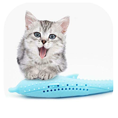 Spielzeug Katze Zahnbürste, Simulation Fisch Flop Form Katzenspielzeug, Silikon Fisch Delfinform Katze Beißring Spielzeug, Fisch Katzenminze Spielzeug, Katze Spielzeug, Simulation Fisch (Blau) von About1988