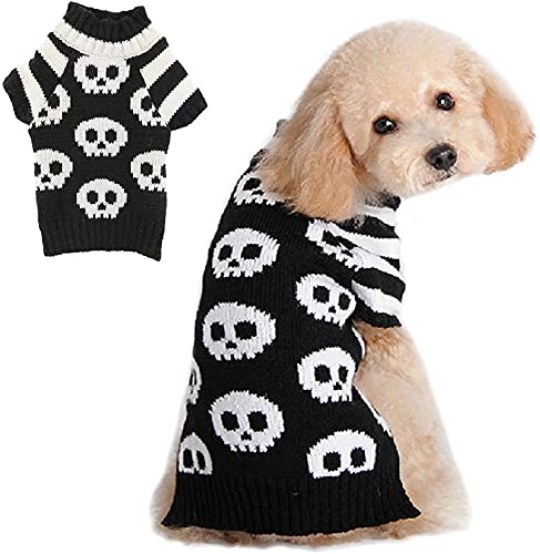 ABRRLO Halloween Hund Pullover Dog Sweater Schädel Streifen Hundepullover warme weiche Haustier Kostüm Hunde Strickpullover Winter von ABRRLO
