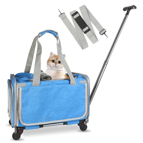 Fluggesellschaften zugelassen, erweiterbare Premium-Haustier-Tragetasche auf Rädern, entworfen für Hunde und Katzen, für bis zu 15,9 kg (verbessertes Material, Schaumstofffüllung) mit Teleskopgriff von Abuiego
