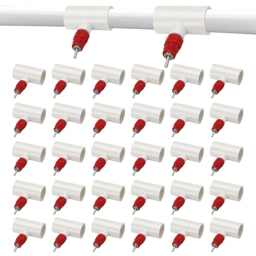 Automatische Hühner-Bewässerungsnippel + 1,27 cm PVC-T-Armaturen für selbstgemachte automatische Hühner-Bewässerungssystem, automatische Geflügelnippel für Hühner, Wachteln, Enten (Rot, 30 Stück) Automatische Hühner-Bewässerungsnippel + 1,27 cm PVC-T-Armaturen für selbstgemachte automatische Hühner-Bewässerungssystem, automatische Geflügelnippel für Hühner, Wachteln, Enten (Rot, 30 Stück) von Abustle pig