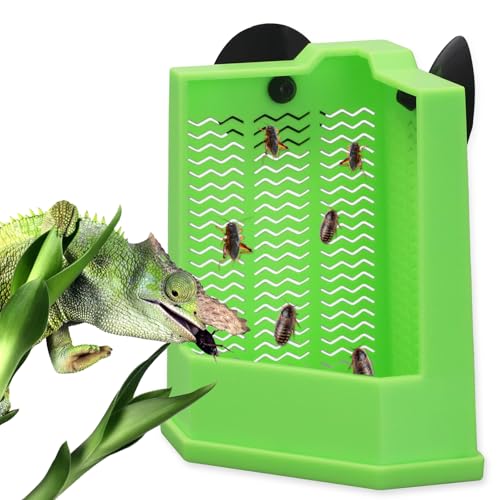 Chamäleon-Futterspender für Reptilien, Eck-Jagdschale, Glas-Wandmontage, Insekten-Futterbox mit Saugnäpfen, geeignet für Eidechsen, Bartagamen, Leguane, Gecko, Kröte, Frosch (Grün, M) von Abustle pig