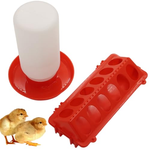 Hühner-Futterstation und Bewässerungs-Set, Flip-Top-Küken-Futterstation mit 12 Futterlöchern und 1 l Kunststoff-Bewässerung, Baby-Küken-Starter-Set für kleines Geflügel von Abustle pig