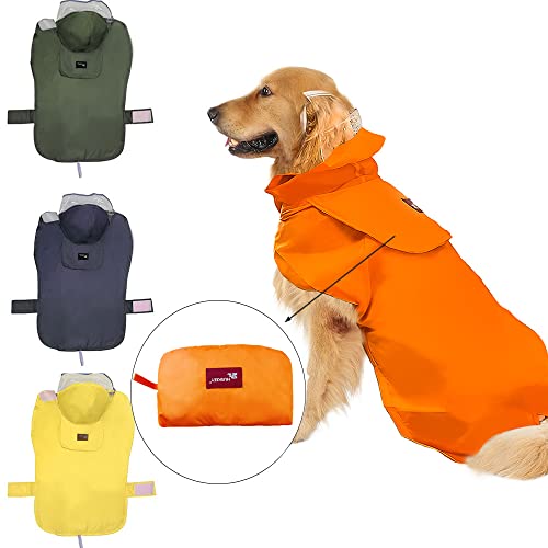 Acapeting Hunde-Regenmantel mit Kapuze für große Hunde und Welpen, Orange von Acapeting