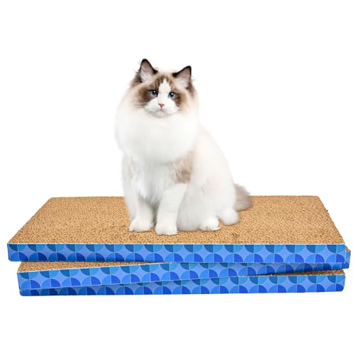 3 Pack Cat Scratch Pad Karton Scratcher - 41,5 x 20,3 x 2,5 cm Kratzbrett für Katzen und Kätzchen zum Kratzen, Spielen und Schlafen (Blau) von AccEncyc