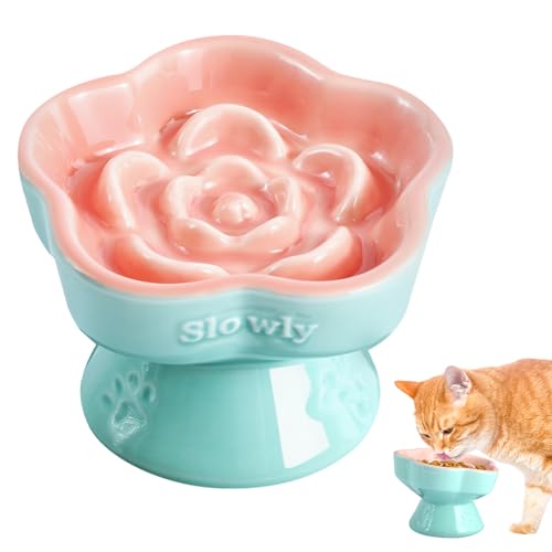 Erhöhter Futternapf für langsames Fressen, erhöhter Keramik-Napf für langsames Fressen mit geneigtem Design, Blumenform, stilvolle kleine Hunde Schüssel für trockenes und nasses Katzenfutter Erhöhter Futternapf für langsames Fressen, erhöhter Keramik-Napf für langsames Fressen mit geneigtem Design, Blumenform, stilvolle kleine Hunde Schüssel für trockenes und nasses Katzenfutter von AccEncyc