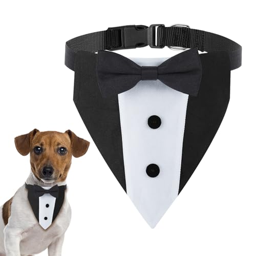 Hundehalstuch, Hochzeits-Outfit mit Fliege und verstellbarer Schnalle, Hunde-Smoking für Geburtstagsparty-Zubehör (Hochzeitstuch, schwarz, klein) von AccEncyc