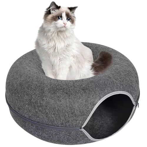 Accmuzzy katzenbett höhle,waschbar katzenTunnel aus Filz Katzenbett multifunktionalle Katzensofa gemütliches Katzenspielzeug, 50x50x20cm (dunkelgrau) von Accmuzzy