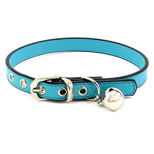 Accod Haustierhalsband aus Leder mit Glöckchen für kleine Hunde oder Katzen, Halsumfang verstellbar 16–22 cm, 1 cm breit, Blau von Accod