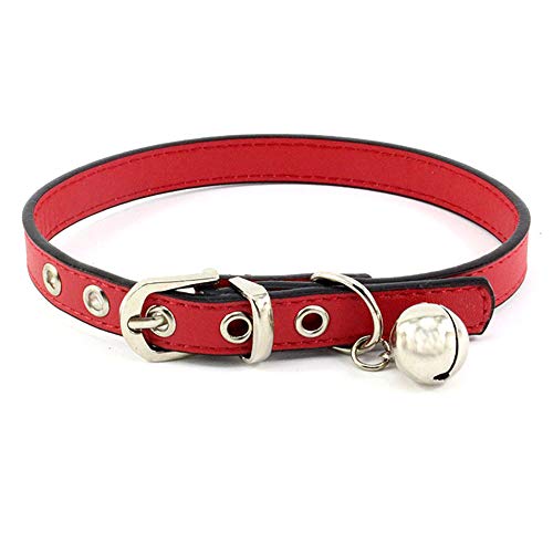 Accod Haustierhalsband aus Leder mit Glöckchen für kleine Hunde oder Katzen, Halsumfang verstellbar 16–22 cm, 1 cm breit, Rot von Accod