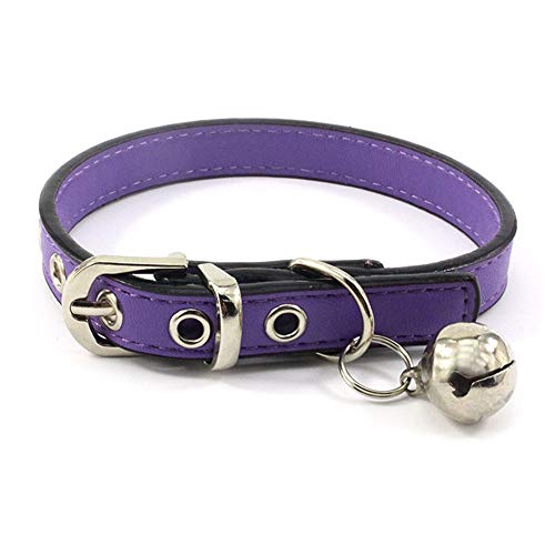Accod Haustierhalsband aus Leder mit Glöckchen für kleine Hunde oder Katzen, Halsumfang verstellbar 22–28 cm, 1,3 cm breit, Violett von Accod