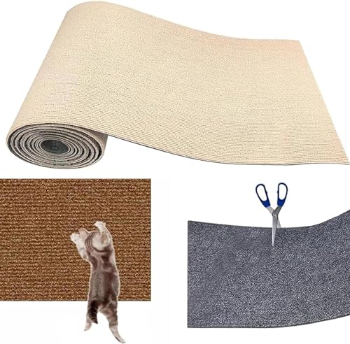 Cat Scratching Mat, Trimmable Cat Scratching Post Carpet Cover,Self-Adhesive Cat Tree Shelves Replacement Mat for Steps Couch Furniture Protector (30 * 100cm,Khaki) von Accrue