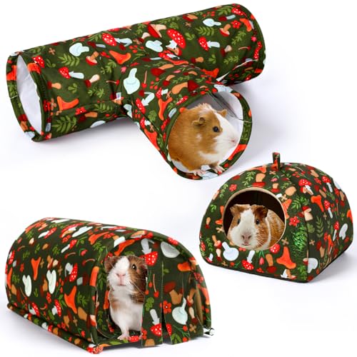 AceOrbit Meerschweinchen-Versteck für Hamster, 3-Wege-Tunnel, Meerschweinchen-Versteck mit Vorhängen, Plüschmatte, waschbar, Nestkäfig-Zubehör für Kleintiere, Ratten, Hamster, Hasen, Frettchen von AceOrbit