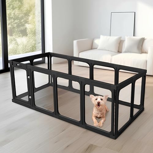 Laufstall für Hunde, transparent, Acryl, für Welpen, Katzen, Kaninchen, kleine Haustiere, einfach zu montieren, bevorzugter kleiner Käfig, 60 cm hoch, 12 Stück, Schwarz Laufstall für Hunde, transparent, Acryl, für Welpen, Katzen, Kaninchen, kleine Haustiere, einfach zu montieren, bevorzugter kleiner Käfig, 60 cm hoch, 12 Stück, Schwarz von AceRide