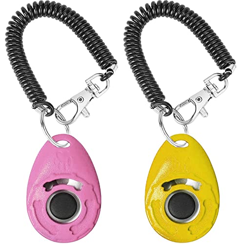 Acehome 2 Stück Hundetrainings-Clicker mit Handgelenkschlaufe, Haustier-Trainings-Clicker mit großem Knopf, effektives Verhaltenstrainings-Werkzeug für Katzen, Vögel, Welpen, Rückruf (Rosa + Gelb) von Acehome