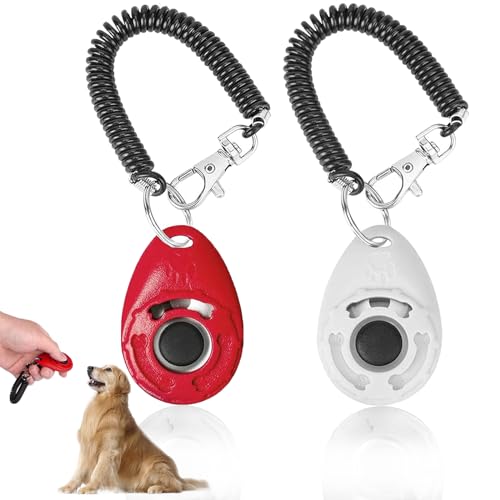 Acehome 2 Stück Hundetrainings-Clicker mit Handschlaufe, Haustier-Trainingsklicker mit großem Knopf, effektives Verhaltenstrainingswerkzeug für Katzen, Vögel, Welpen-Rückruf (rot + weiß) von Acehome