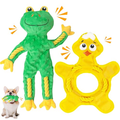 Acehome Hundespielzeug aus Seil für Hunde, quietschendes Spielspielzeug, Kauspielzeug für Hunde mit Knisterpapierseil für mittelgroße Hunde, Geschenke (Grün und Gelb) von Acehome